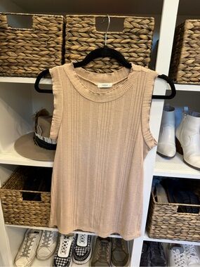 Cherish Ribbed Sleeveless Tank Top in Beige